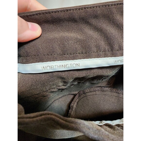 WORTHINGTON WOMENS 12 PETITE BROWN PANTS BUSINESS MODERN FIT WIDE LEG WORK SOLID - Picture 9 of 13